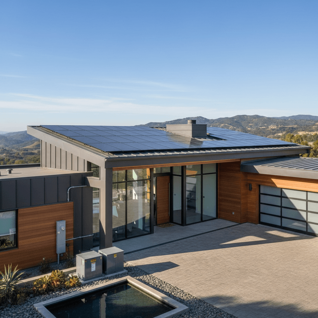 Modern home with installed solar system